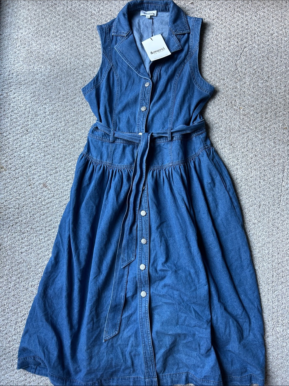 &merci Sleeveless Denim Midi Shirt Dress - Blue
